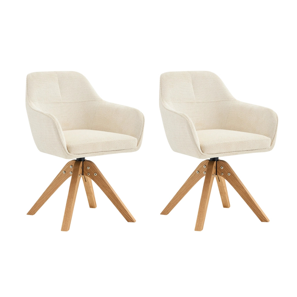 Set di 2 sedie da pranzo girevoli 360° con braccioli in tessuto e legno; beige