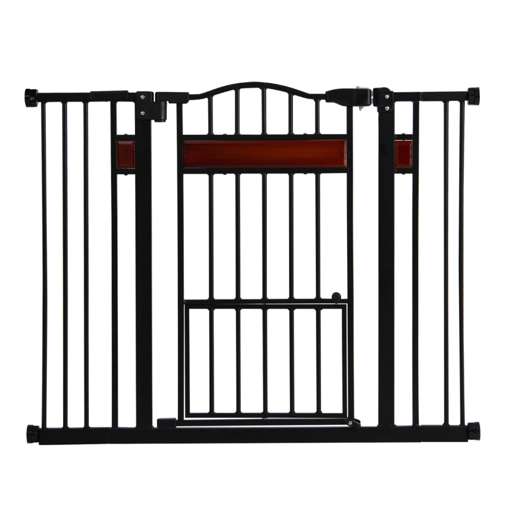 Cancelletto extra large regolabile per cani 74 x 76 x 104 cm con doppio meccanismo di chiusura e piccola porta moderna in metallo nero 20_0010635