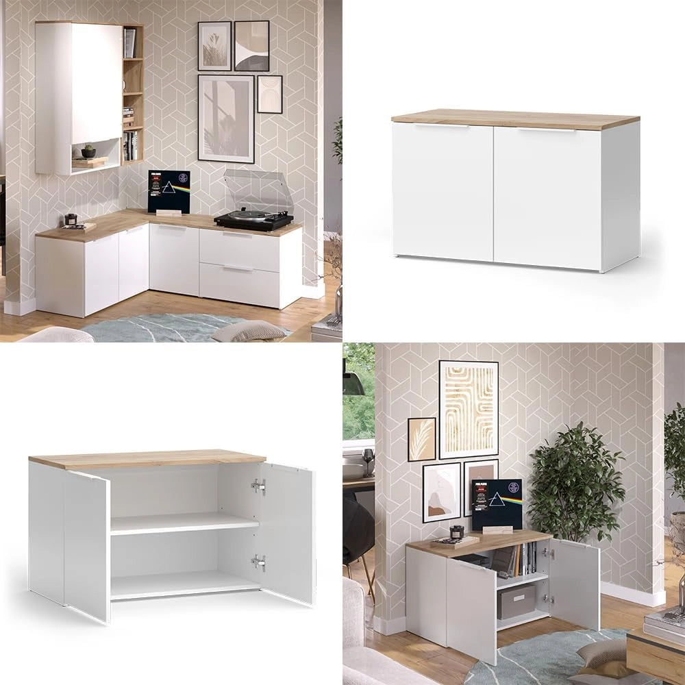 Credenza Wido, Bianco/Sonoma, 80 x 50 cm con 2 porte, adatto per riporre abiti e oggetti per la casa