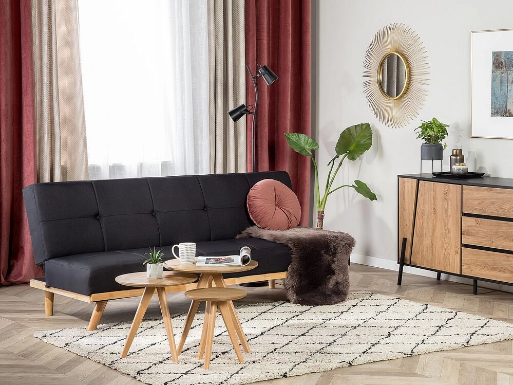 Divano letto Click Clack a 3 posti da soggiorno moderno trapuntato Nero