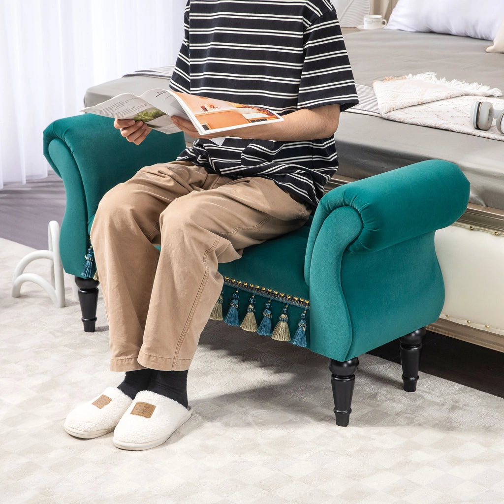 Panca imbottita in stile vintage, 117 x 40 x 58 cm, verde, per soggiorno, camera da letto e ingresso