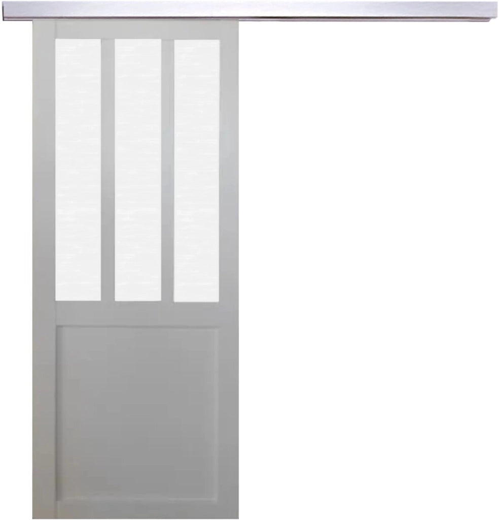 Porta scorrevole bianca da officina in vetro satinato H204 x L83 + binario in alluminio