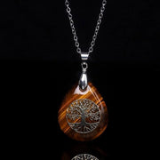 Collana con Cristallo di Gemma in Acciaio Inossidabile con Catena - Pendente albero della vita - 40g 2,5x3,5x0,5 cm Pietra Occhio di Tigre Collana con Pietra Occhio di Tigre