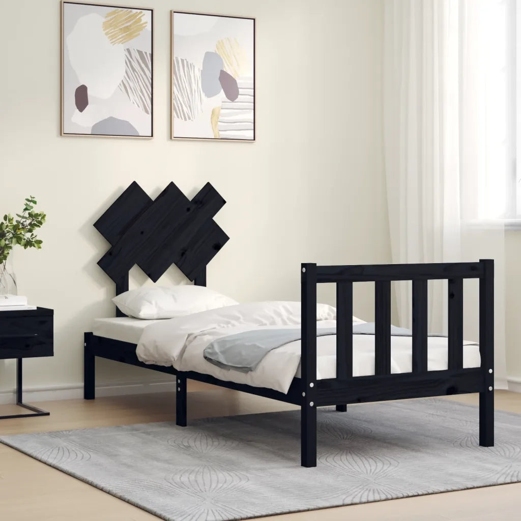 Giroletto con Testiera Nero Small Single in Legno Massellocod mxl 128956
