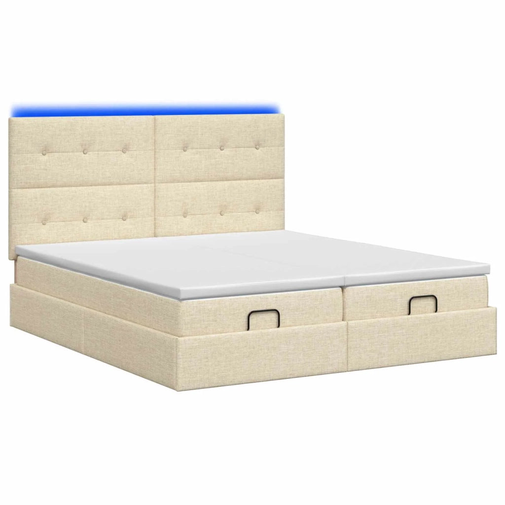 Letto Ottomano con Materasso e LED Crema 200 x 200 cm Tessuto 3458449