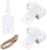 Etichette per regalo in carta - Hangers per pacchi - Corda di juta 40 m - Design a cuore rettangolare - Superficie non stampata - 200 pezzi