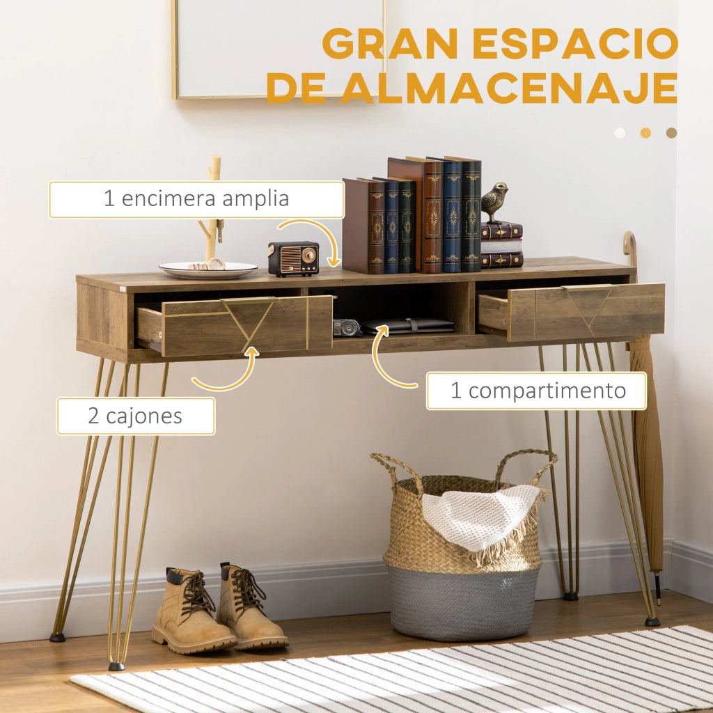 Consola Ingresso con 2 Cassetti e Ripiano Aperto ¨C zephmum ¨C Legno Bronzo 120x29x79 cm