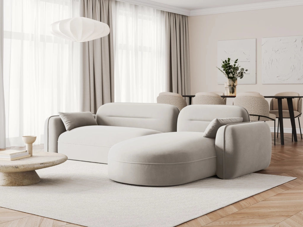 Cosmopolitan Design - Divano angolare modulare destro "Sydney" 4 posti in velluto beige chiaro 
