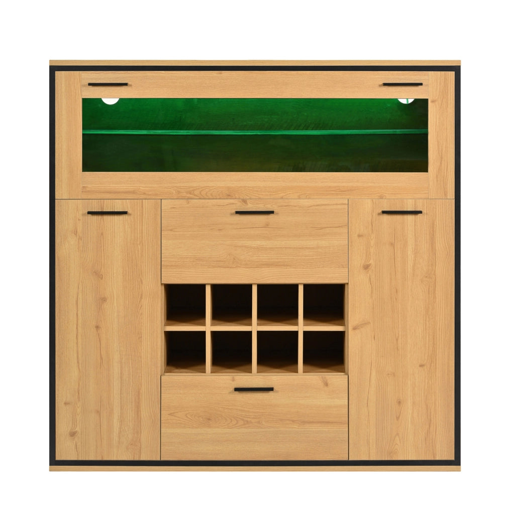 Credenza portavino con LED, 2 ante e divisorio in vetro