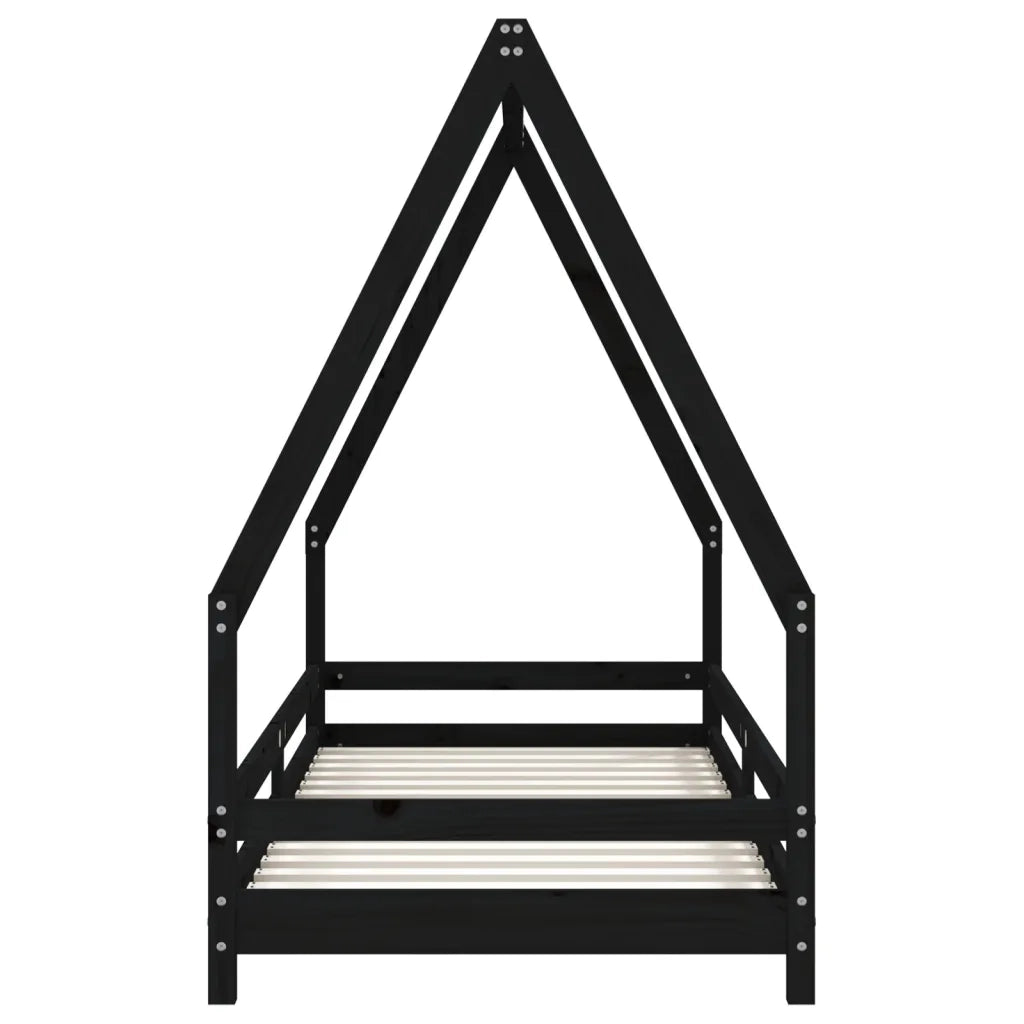 Giroletto per Bambini Nero 80x200 cm in Legno Massello di Pino 834482