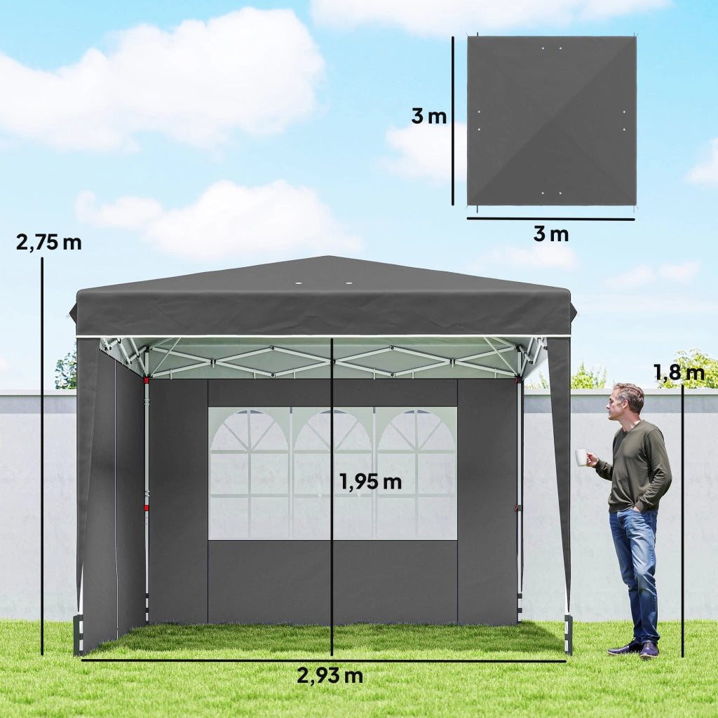 Tendone da giardino 3x3m ¨C zephmum ¨C pieghevole con pareti, grigio