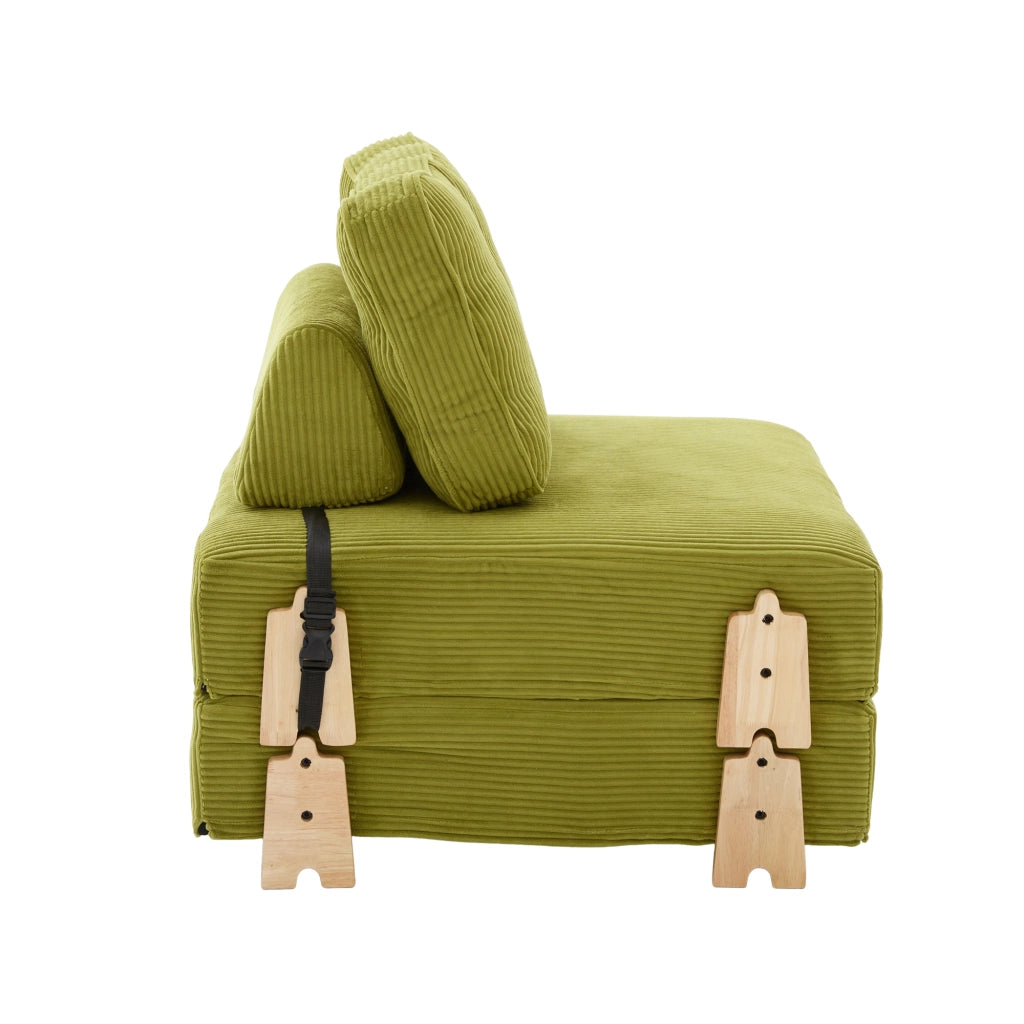 Divano letto singolo in velluto ¨C Minimal ¨C verde, gambe in legno
