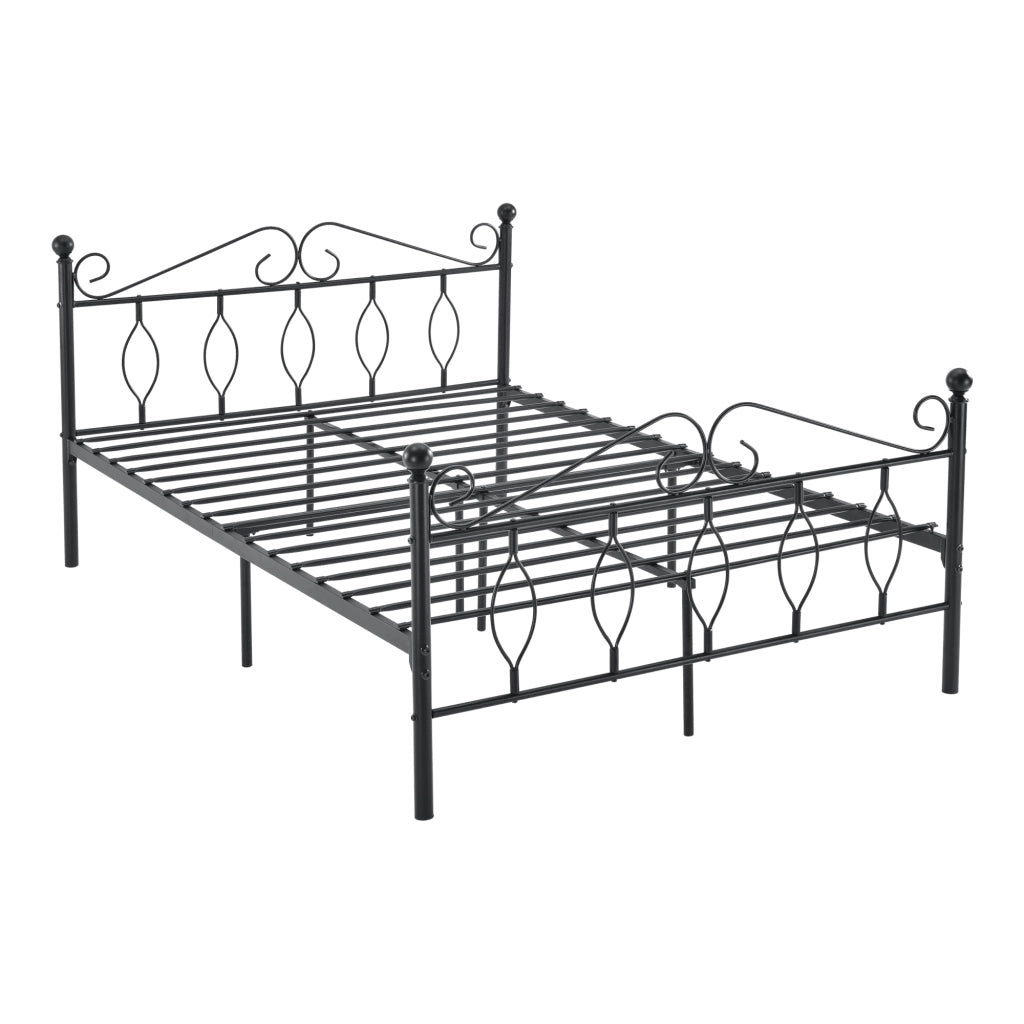 Struttura Letto in Metallo con Testiera e Pediera in Stile Romantico/Classico 140 x 200 cm Letto Francese / Matrimoniale - Nero