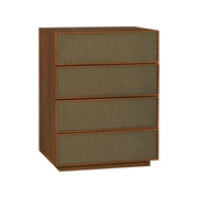 Cassettiera decorativa in legno e tessuto con 4 cassetti, noce