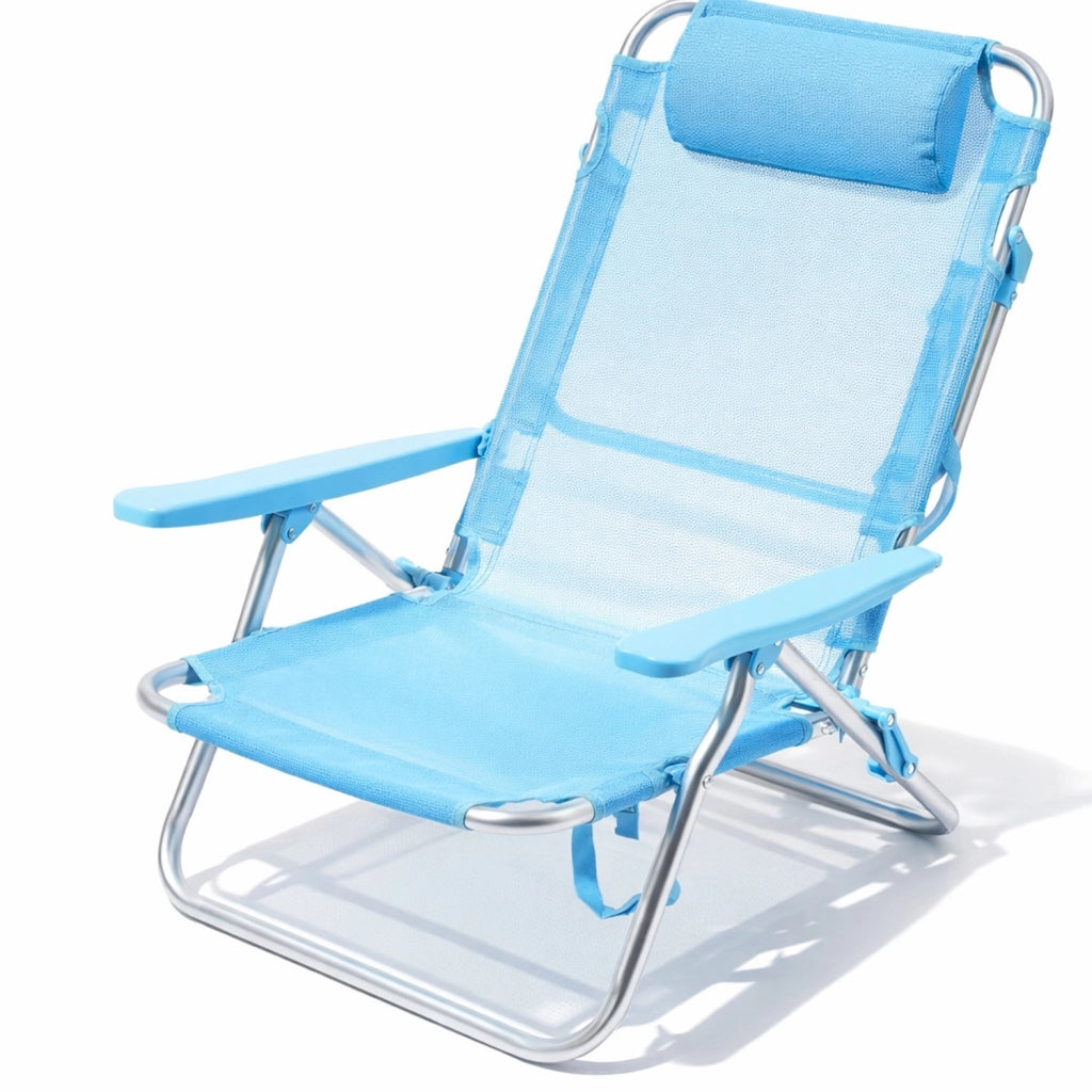 Spiaggina Reclinabile Da Mare Con Poggiatesta Imbottito Sedia Pieghevole Trasformabile In Lettino Per Campeggio Spiaggia Relax Outdoor 53 x 62 x 77 Cm Azzurro