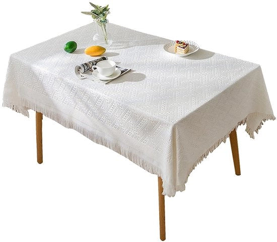 Tavolo da esterno, 90 x 150 cm, bianco, rettangolare, cotone e lino, con chiodi, per esterno, casa, sala da pranzo, cucina, esterno, Natale, festa, compleanno