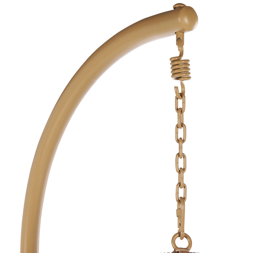 Sedia a uovo sospesa Sedile in corda beige Supporto in acciaio Cuscino morbido Boho Rustico
