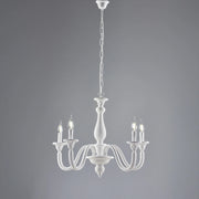 Lampadario Shabby Chic Lucca Legno Bianco 5 Luci E14