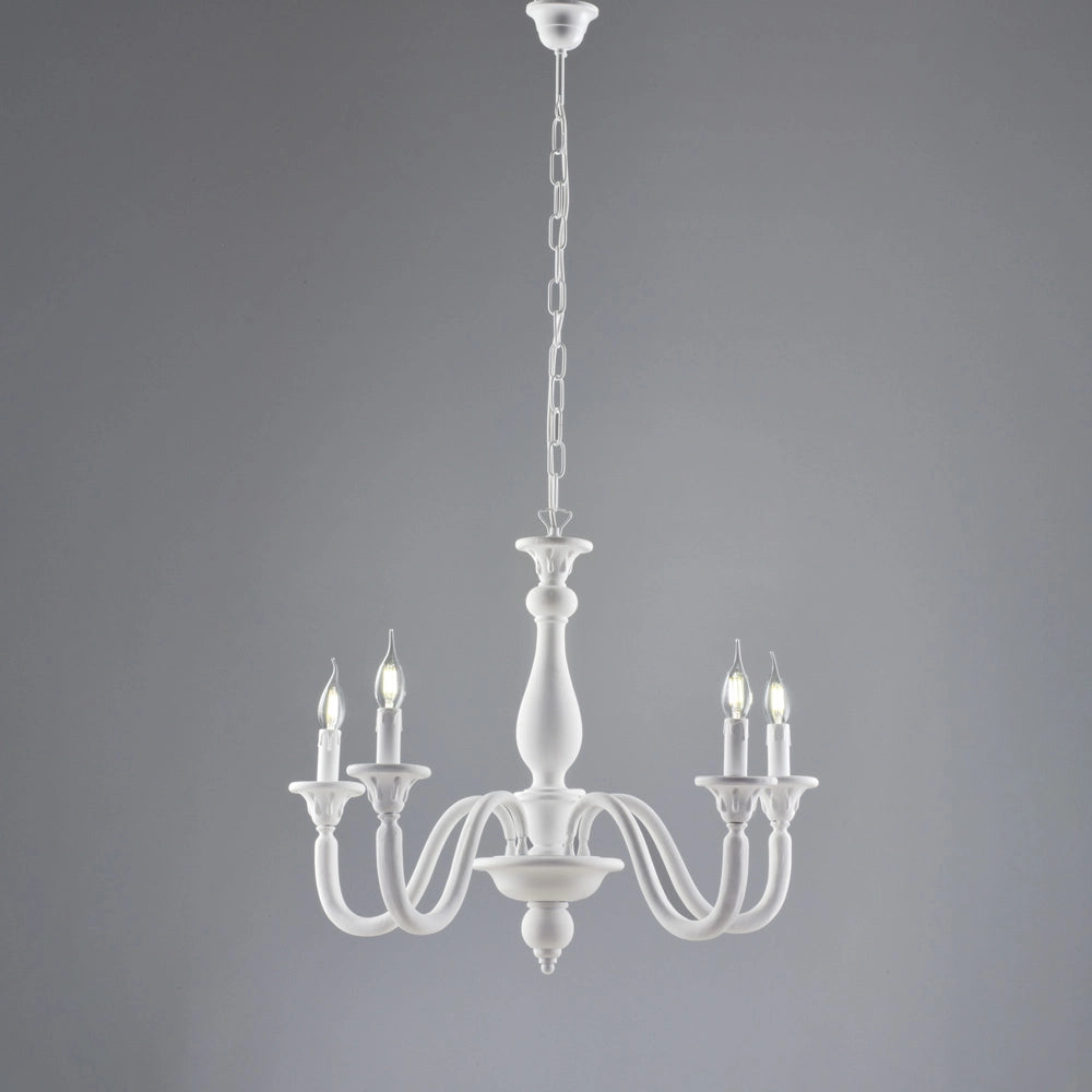 Lampadario Shabby Chic Lucca Legno Bianco 5 Luci E14