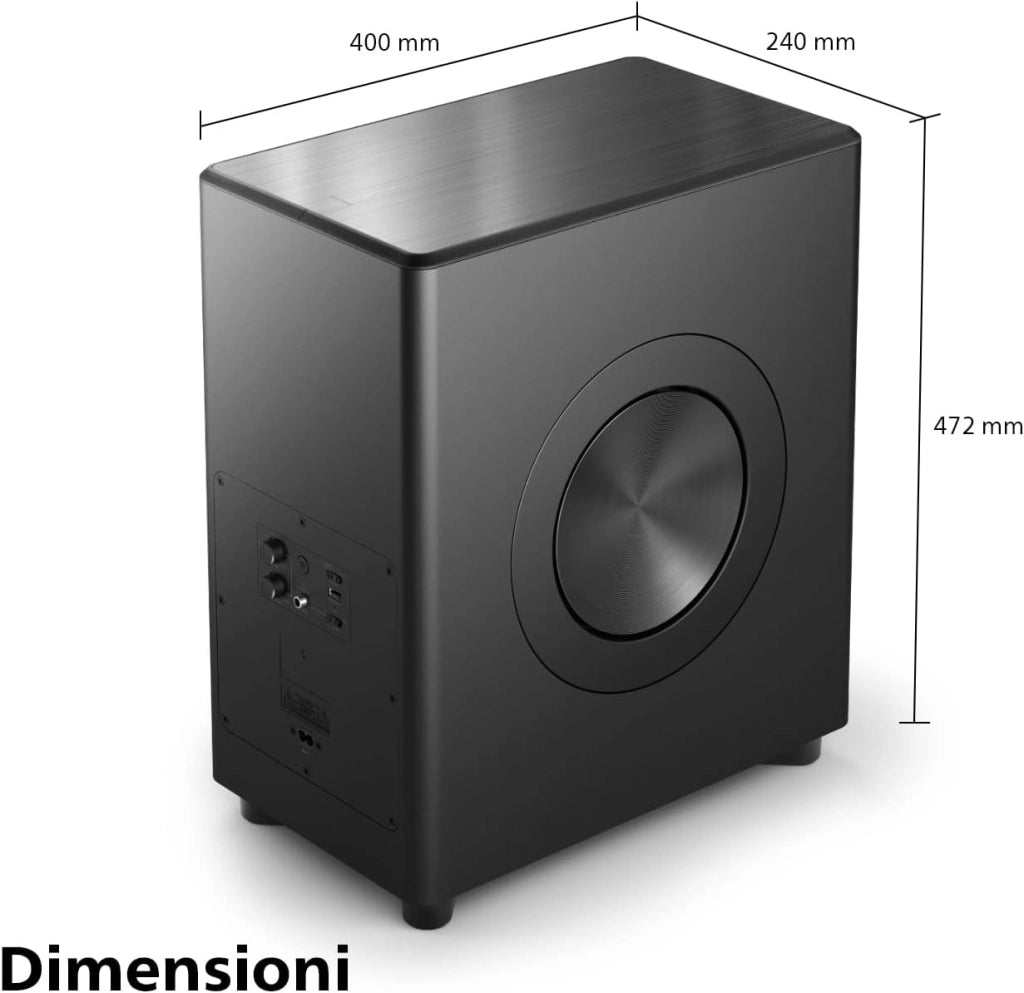 Philips FW1 | Subwoofer wireless | Suono cinematografico | Bassi ricchi e profondi | Design accattivante | Potenza di uscita 420 W | Nero