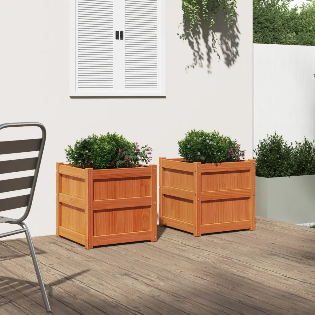 Fioriere da Giardino 2pz Marrone Cera Legno Massello di Pino 837429