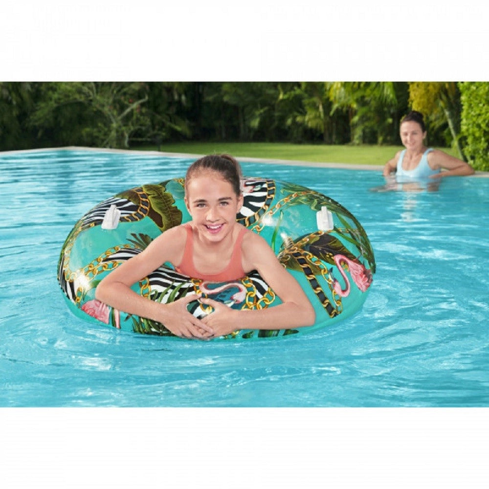 Trade Shop - Gonfiabile Salvagente Fantasia Floreale 114 Cm Con Maniglie Piscina Estate 36302 -