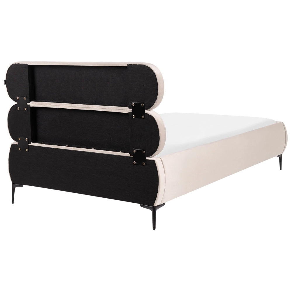 Letto matrimoniale con rete testiera in velluto beige chiaro gambe in metallo camera da letto 120 x 200 cm classica minimalista