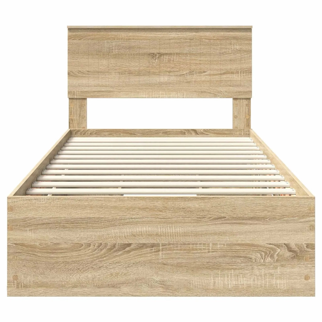 Struttura del letto con cassetto-Giroletto con contenitore-Rete del Letto Rovere Sonoma 100 x 200 cm 113684