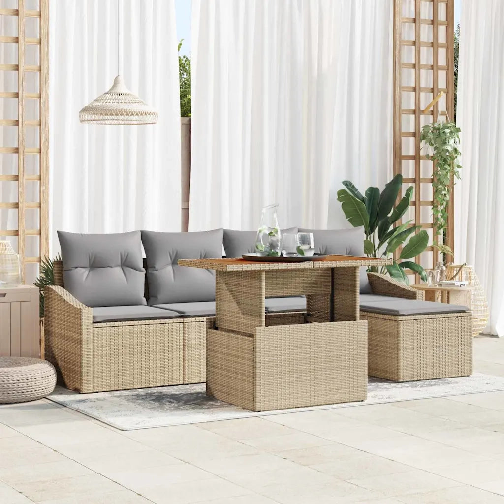 Set da Pranzo per Giardino con cuscino 6 pcs Beige e grigio