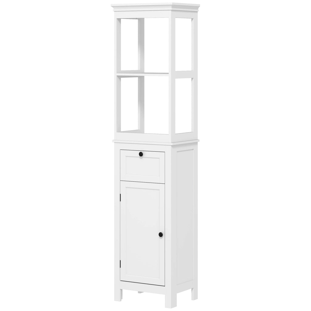 Mobile Bagno con Anta, Cassetto e Ripiano Regolabile ¨C Zephmum ¨C Bianco 40x30x165 cm