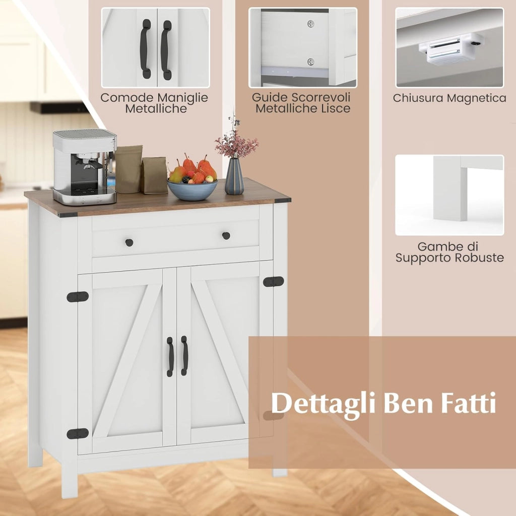 Mobile da Bagno, Armadietto da Dispensa per Cucina con Porte, Cassetto e Ripiano Regolabile, Stazione per Caffè da Pavimento per Sala da Pranzo, Soggiorno e Ingresso, 80 x 40 x 92 cm