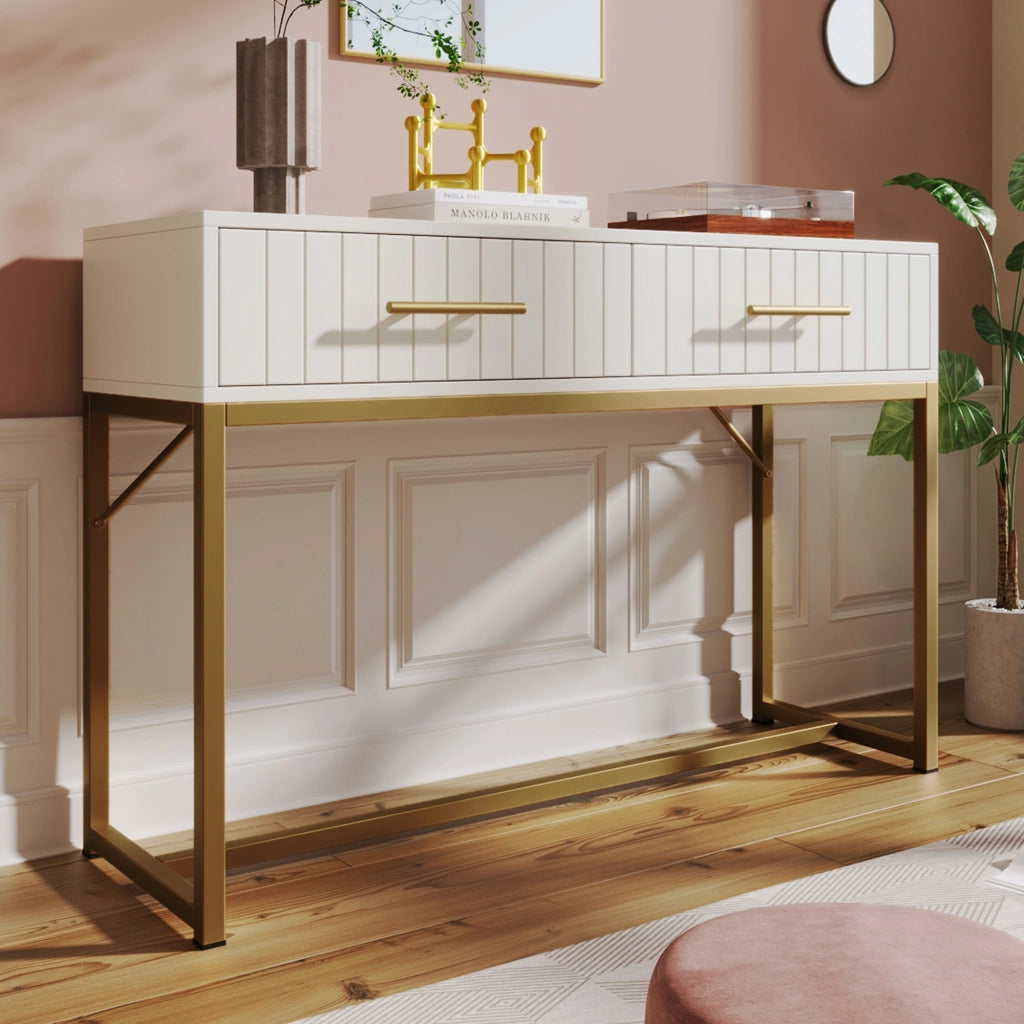 TOELETTA 100x45x75 cm Bianca con 2 Cassetti e base in metallo