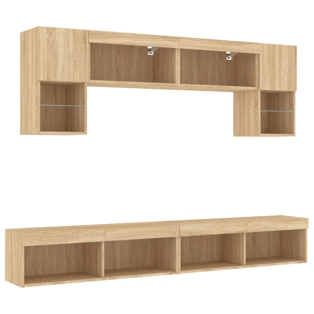 Mobili TV a Muro con LED 6pz Rovere Sonoma Legno Multistrato 3216706