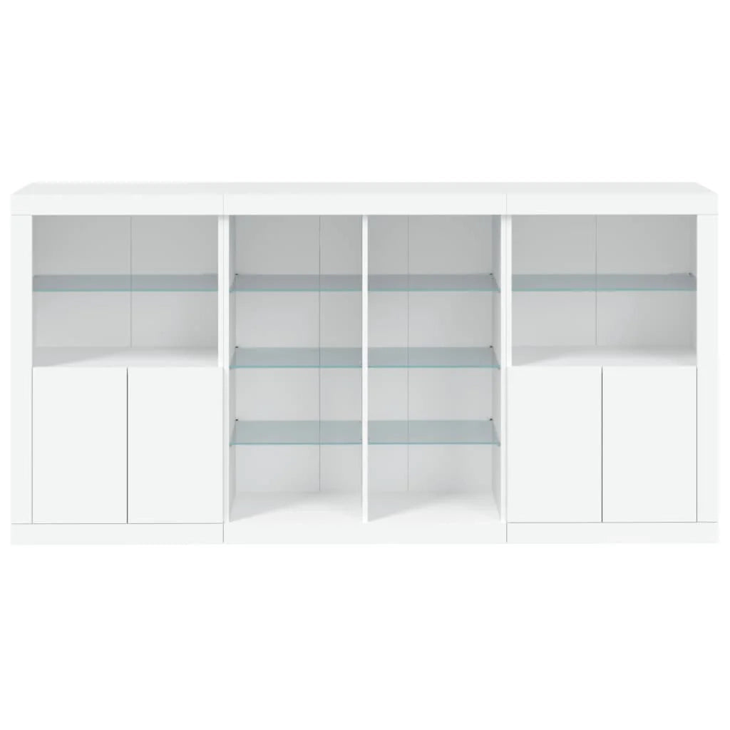 Buffet credenza cassettiera armadio mobile contenitore organizer per cucina soggiorno salotto con luci LED 202 x 37 x 100 cm bianco 02_0029841