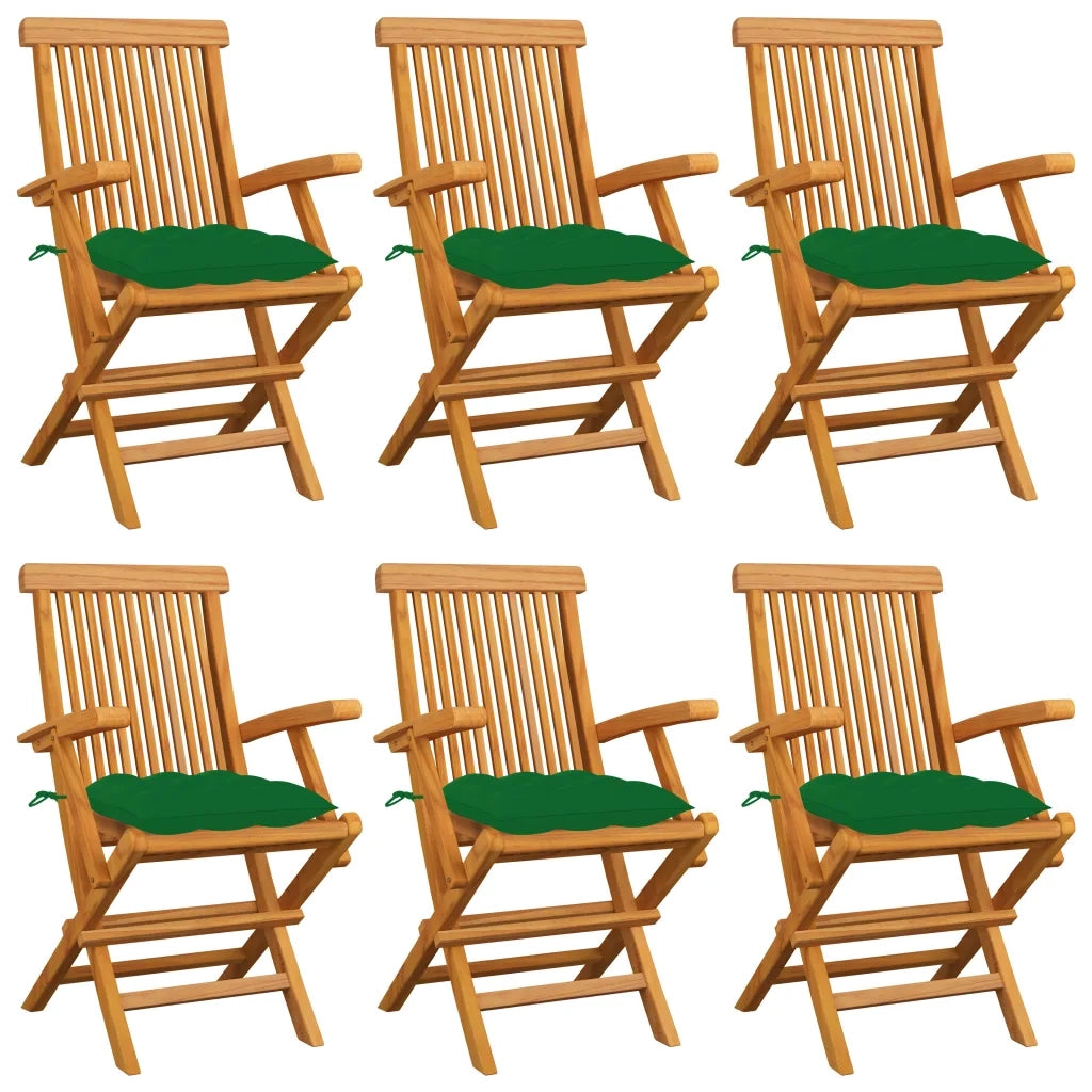 Sedie da Giardino con Cuscini Verdi 6 pz in Massello di Teak cod mxl 7186