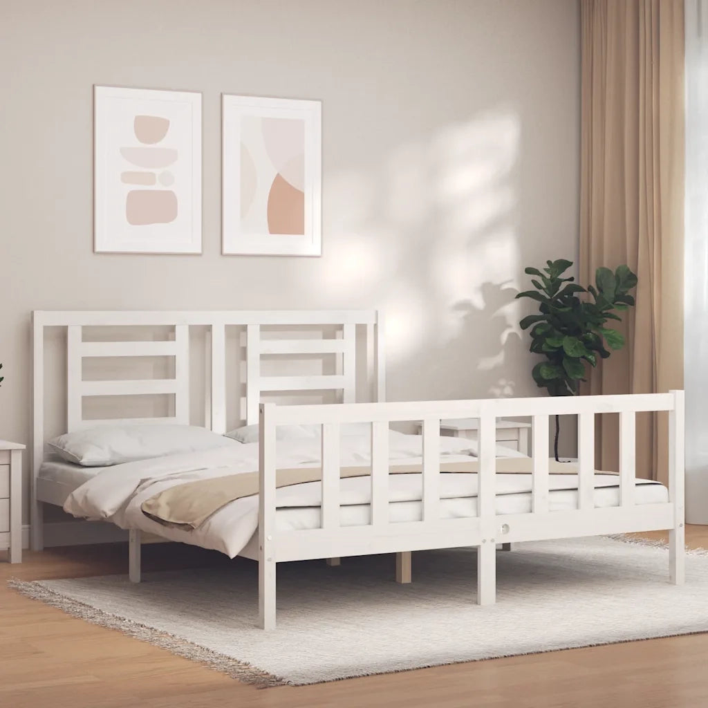 Giroletto senza Materasso-Struttura Letto Bianco 160x200 cm Legno Massello Pino 864743