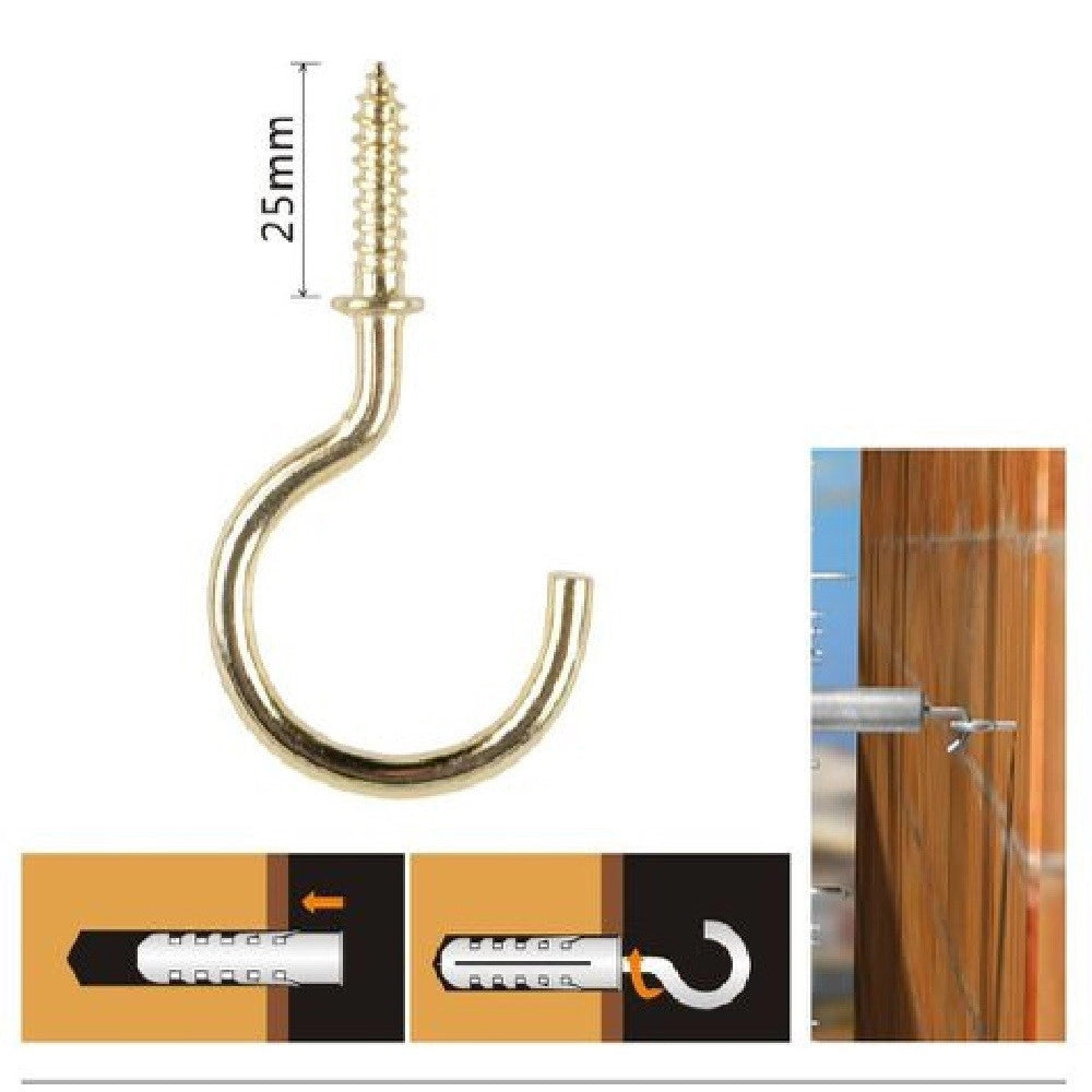 Trade Shop - Set 11 Pezzi Vite A Gancio 1" / 25 Mm Viti Autofilettanti Dorate Per Legno 90807 -