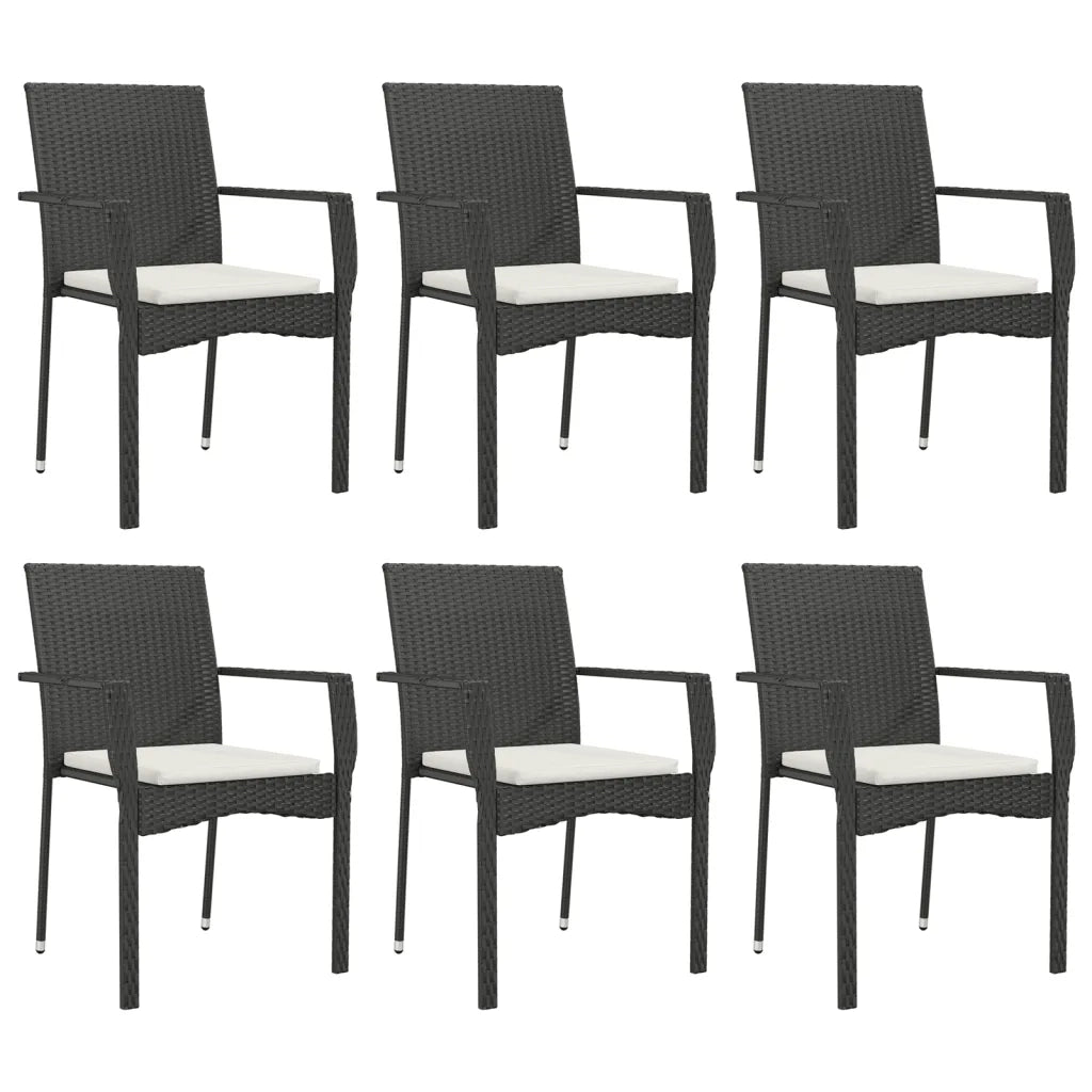 Set da Pranzo da Giardino 7 pz Nero con Cuscini in Polyrattan 3184978