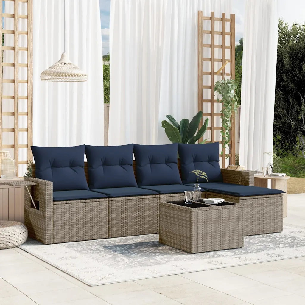 Set Divani da Giardino 6 pz con Cuscini Grigio in Polyrattan 3220100