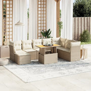 Set Divano da Giardino 9 pz con Cuscini Beige in Polyrattan