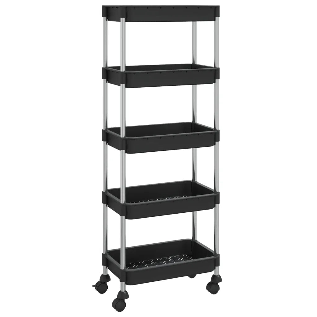 Carrello da Cucina 5 Ripiani Nero 42x29x128 cm Ferro e ABS CFW3170208