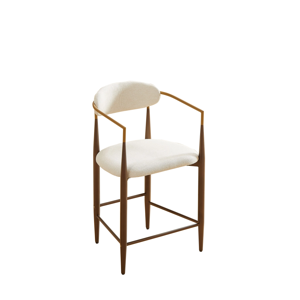 Set 2 Sgabelli da Bar con Braccioli Vintage ¨C Xylo ¨C Tessuto Crema, Struttura Marrone Scuro, Oro