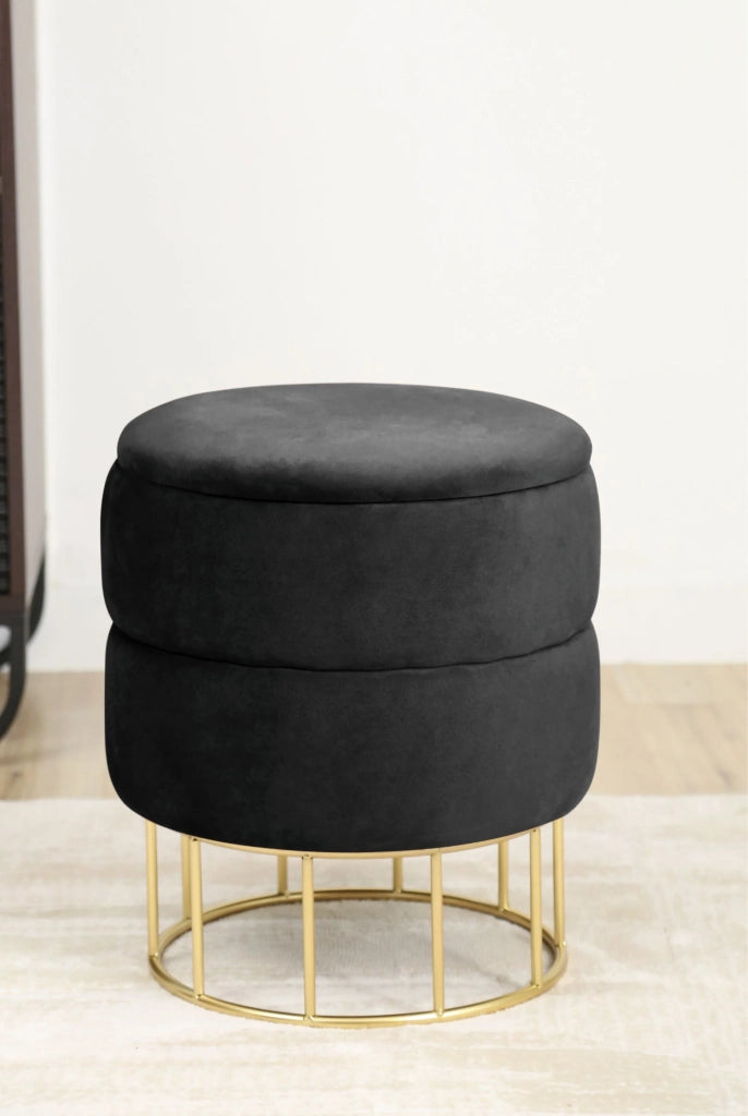 Pouf a scomparto rotonda in velluto trapuntato AKORD ELZA colore Nero
