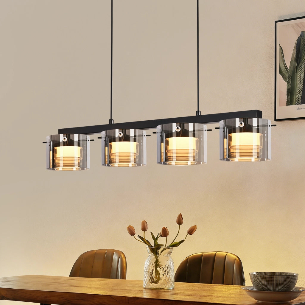 ZMH Lampada a Sospensione Vetro 4 Luce 140 cm LED Altezza Regolabile per Sala da Pranzo Soggiorno Camera da Letto