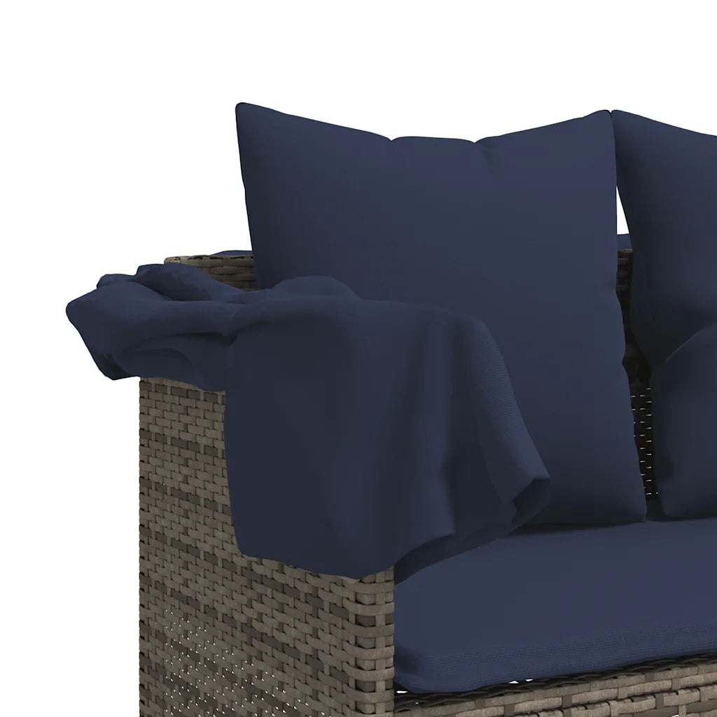 Lettino Prendisole con Baldacchino e Cuscini GrigioÂ Polyrattan
