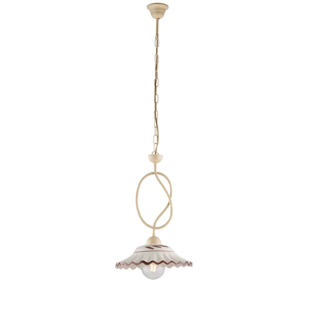 Sospensione Country Chic Bistrot 1 Luce Avorio Con Ceramica Vietrese
