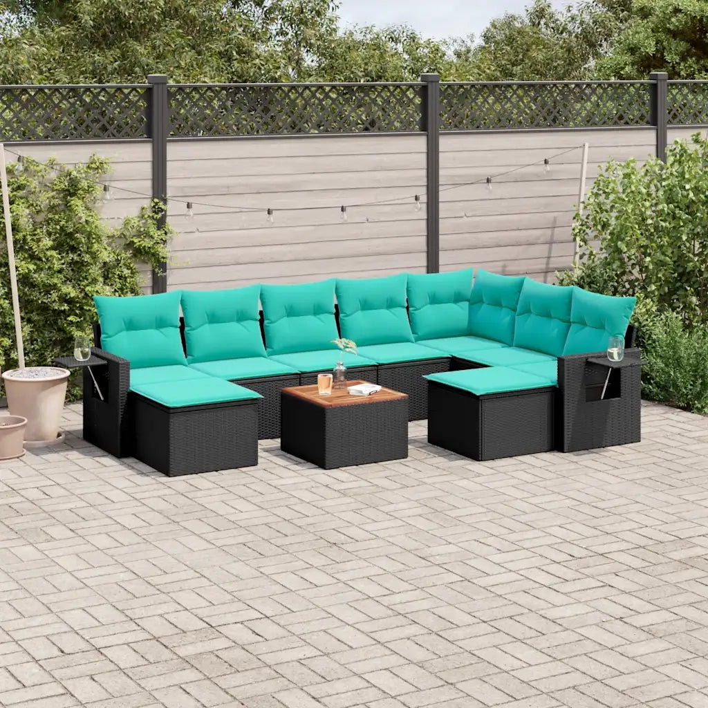Set Divani da Giardino 10 pz con Cuscini Nero in Polyrattan 3224846