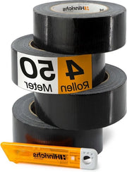Nastro di Tessuto Nero Extra Resistente e Idrorepellente - 4 Rotoli da 50m x 50mm - Nastro di Armatura Largo per Uso Indoor e Outdoor