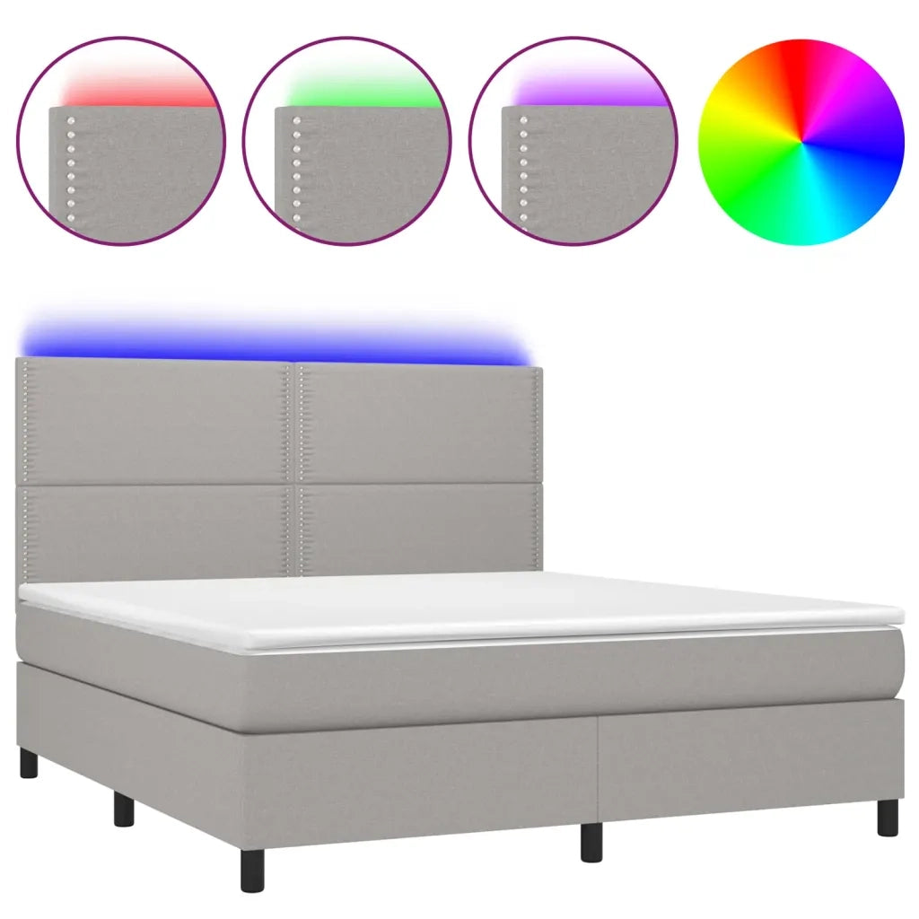 Letto a Molle Materasso e LED Grigio Chiaro 180x200 cm Tessuto 3134813