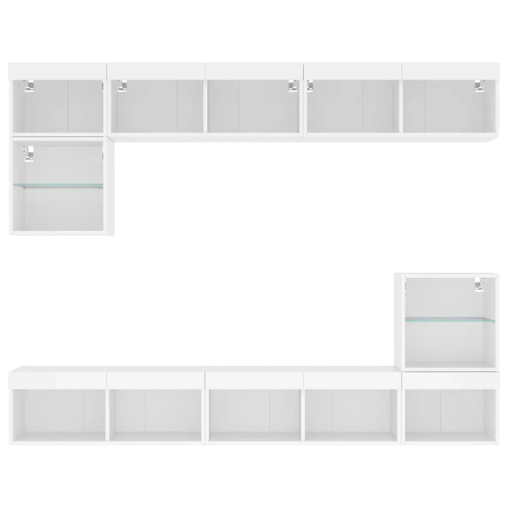 Mobili TV a Muro con LED 8pz-Set di 8 Credenza per TV sospesa Bianchi in Legno Multistrato